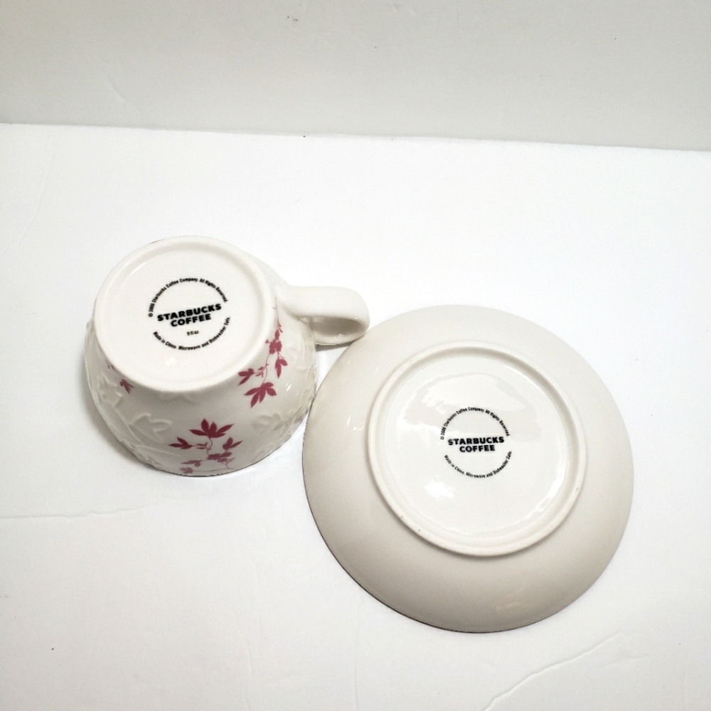 Starbucks 2006 Embossed Leaf Mug Cup and Saucer Pink Cream 9 oz - Picture 11 of 14